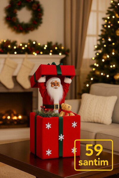 TOYFEST Işıklı Noel Baba Figürlü 59 cm Büyük Dekoratif Hediye Kutusu Yılbaşı ...
