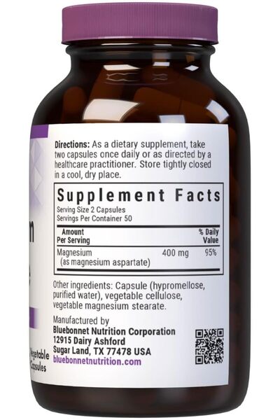 Bluebonnet Blue Bonnet Magnesium Aspartate 400 Mg Vegetable Capsules