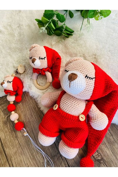 Adenya Sepeti Sepeti Masala Ayıcık Set–KIRMIZI Renk | Örgü Amigurumi Oyuncak ...