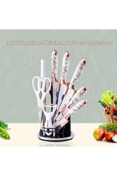 Generic 9-Piece White Cracked Handle Kitchen Knife Set with Acrylic Stand