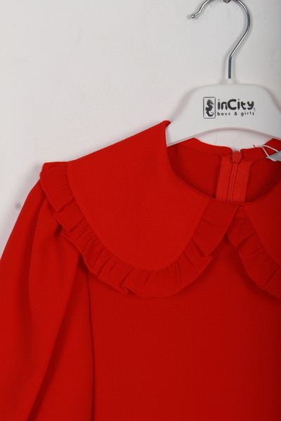 incity Girl's New Season Ruffled Collar Red Dress – New Year's Special