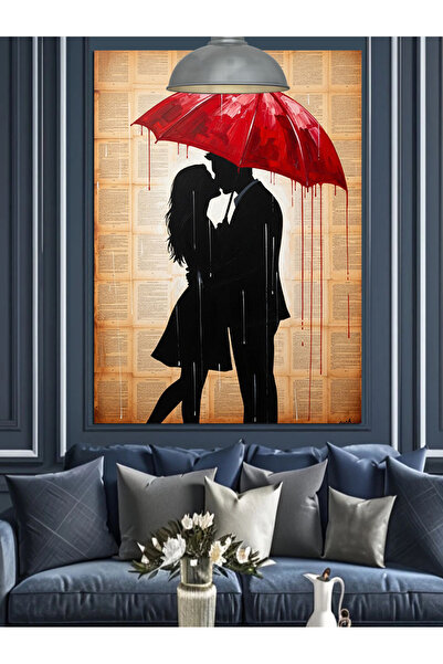 KanvasSepeti Cu umbrela roșie Pictură în ulei de înaltă calitate texturat Can...