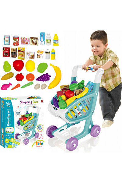 Matadi Blue children's shopping cart with moving wheels, equipped with lights and 16 songs,