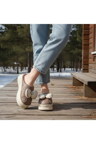 OEM Women's fluffy slippers, with decorative bow, for indoors or short outdoor outings, L736