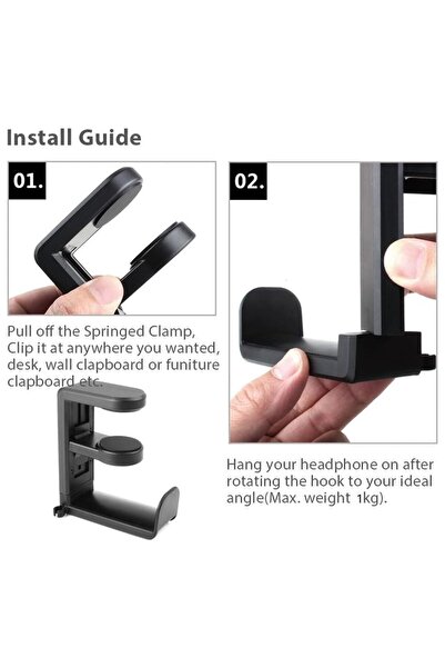 JZS PC Gaming Headset Hook Under Desk Adjustable Rotating Arm Clamp Pink