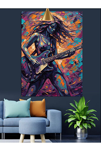 KanvasSepeti Chitară electrică Pictură în ulei de înaltă calitate texturat Ca...