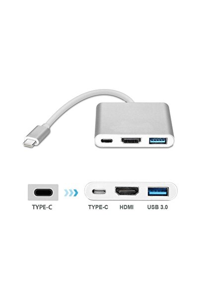 Metai Type-C 3in1 HDMI 4K USB 3.0 Görüntü Veri Aktarımı Sağlar USB Adaptör No...