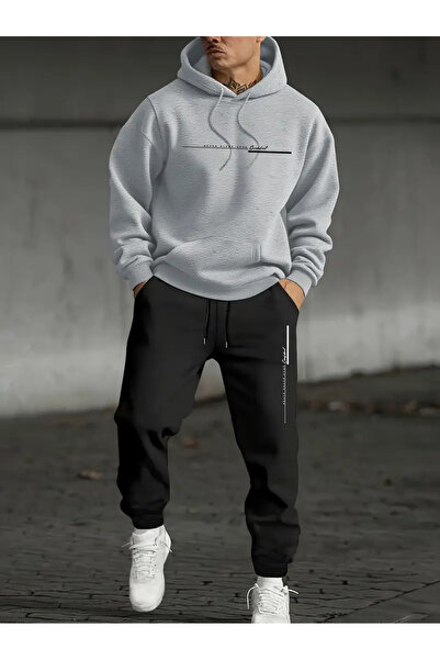 PENTLITH Men's Casual Letter Print Hoodie and Sweatpants Set
