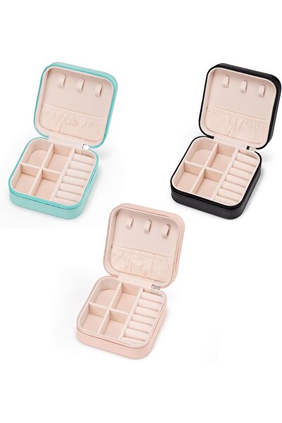 SWIUKPHE 3 قطع من حافظة المجوهرات المصنوعة من جلد البولي يوريثان للسفر - منظم...