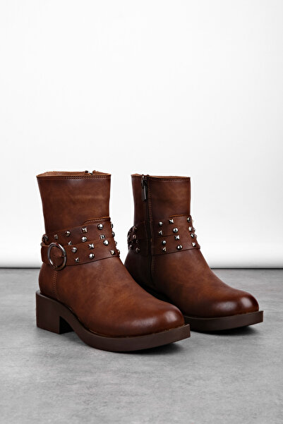 MY DERİ Lity Women's Belt Buckle Heeled Boots 4299