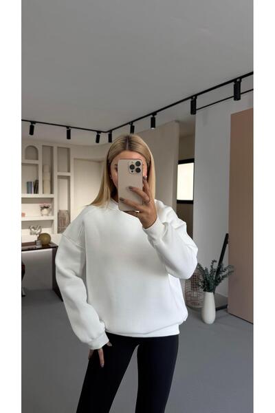 Sezgi Tekin guler rotund cu căptușeală din fleece supradimensionat Transpirație albă