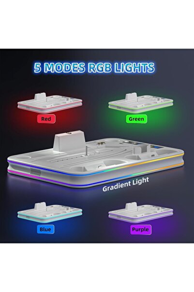 ZONEY PS5 Slim Stand & Cooling Station with RGB LED Controller Charger (White)