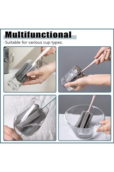 KASTWAVE 3-Piece Sponge Bottle Brush Set - Long-Handle Multi-Purpose Cleaning Brushes