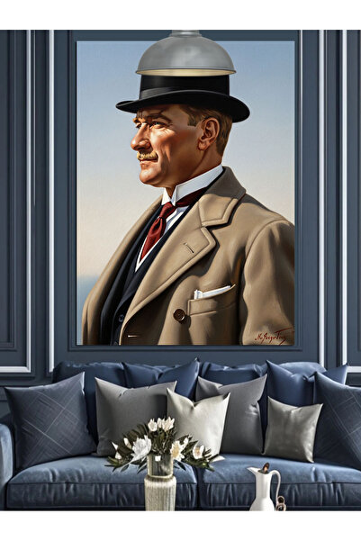 KanvasSepeti Ατατούρκ με το καπέλο Υψηλής ποιότητας ελαιογραφία Με υφή Καμβάς...