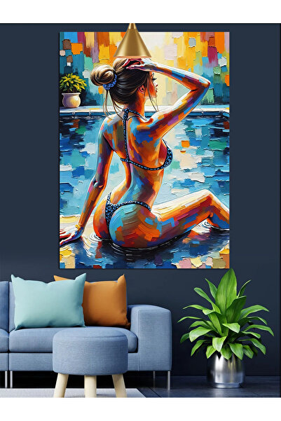 KanvasSepeti Bikini atrăgător Pictură în ulei de înaltă calitate texturat Can...