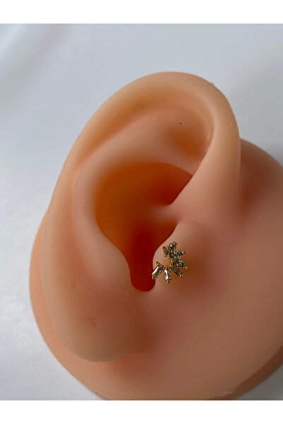kurukafagift Çelik Piercing Helix Tragus Yarım Ay Zirkon Taşlı 8 mm