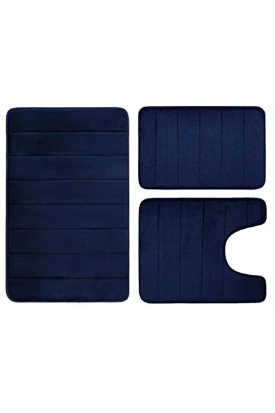 JZS Memory Foam Bath Mat Set 3 Pieces Non-Slip Absorbent Machine Wash Blue