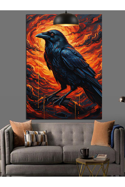 KanvasSepeti Figurină corb negru Pictură în ulei de înaltă calitate texturat ...
