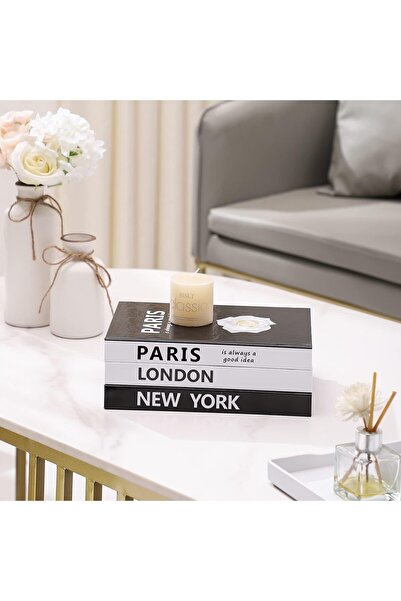 AZONEE مجموعة كتب طاولة قهوة مزخرفة، مكونة من 3 قطع، مناسبة لديكور المنزل