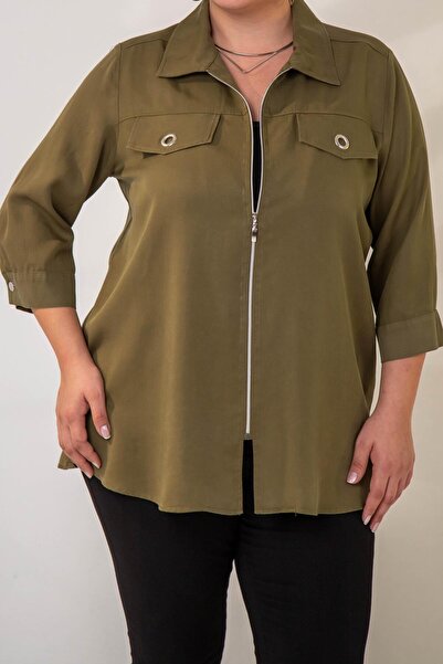 Roxxlen 111967 Cămașă de damă mărime mare cu detaliu cu fermoar