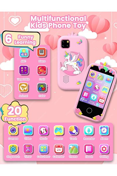 ZONEY Kids Smart Phone Toddler Camera Toy Touchscreen Unicorn Learning Phone (Pink)