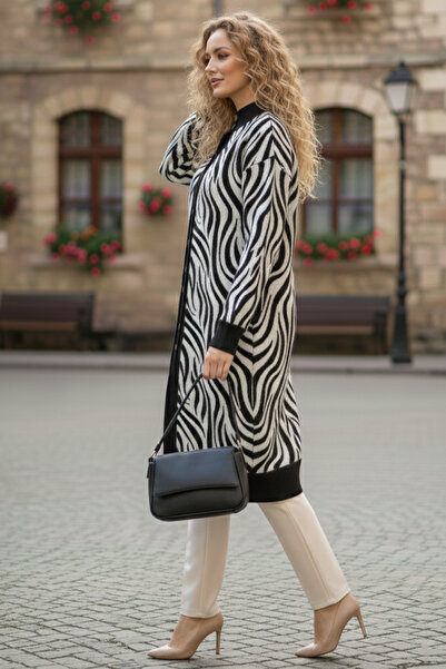 benguen Patterned Hijab Cardigan N3286 Black