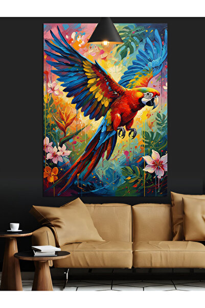 KanvasSepeti Πολύχρωμος παπαγάλος Υψηλής ποιότητας ελαιογραφία Με υφή Καμβάς ...
