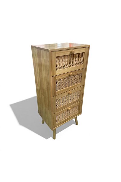 PANALI Masif Ahşap Rattan 4 Çekmeceli Düzenleyici Dolap BM06