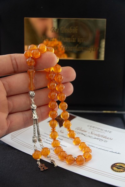Tesbih Otağı Special Lettered Fire Amber Prayer Beads – Premium Special Boxed Gift Set - Certified Amber
