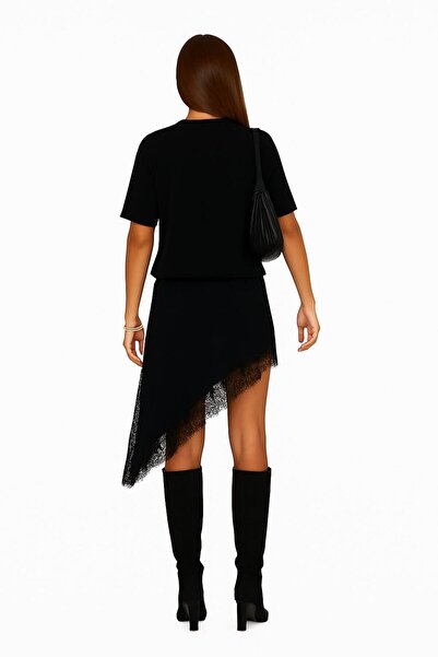 DEEP BEACH Asymmetrical Slit Lace Detailed Mini Skirt