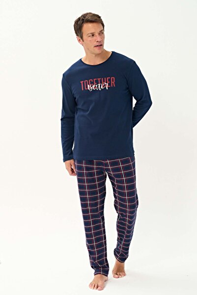 REMSA Ανδρικό σετ πιτζάμες με μακρυμάνικο βαμβακερό χτενισμένο βαμβάκι 2251 Laci08
