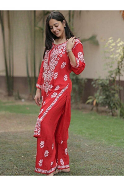 MYSMAR Red Rayon Cotton Kameez Salwar - HRT3709 | Red