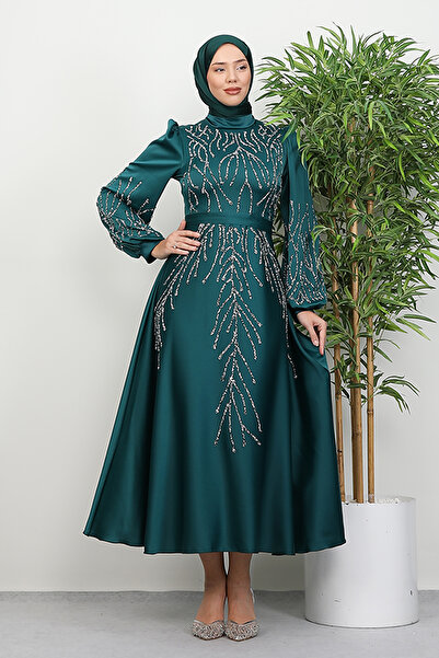 Lamia Giyim Buğlem Taşlı Abiye Zümrüt
