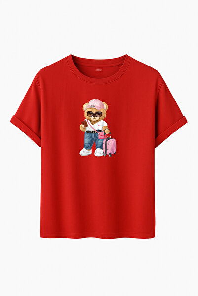 DK DAKSEL Cool Teddy Bear Patterned T-Shirt with Holiday Concept Suitcase
