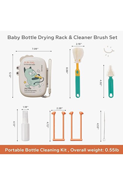 Yelajoy 6-in-1 Travel Baby Bottle Cleaning Kit - Portable Drying Rack & Silicone Brushes