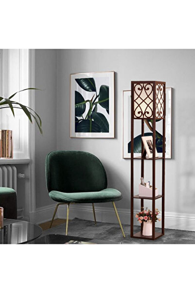 NKX Nordic Modern Bedroom Linen Cover Standing Floor Vertical Lamp With 9W Bulb With Shelves