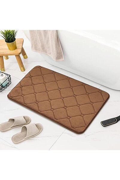 JZS Bathroom Mat 60x40cm Memory Foam Non-slip Absorbent Machine Wash Brown