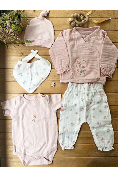 Moi Noi %100 Pamuk Müslin 5 'li Hastane Çıkışı-Pembe