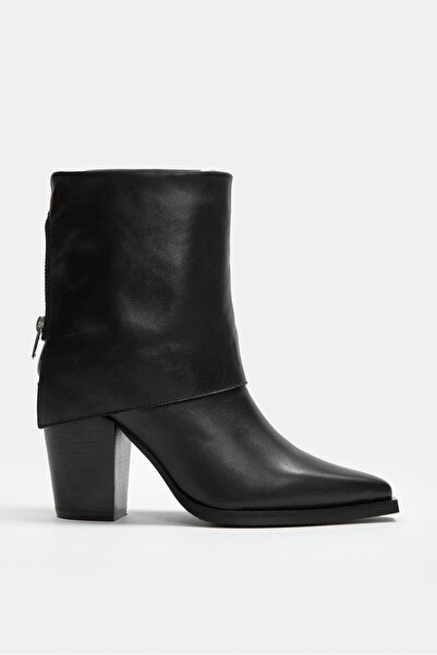 NILUFARR Nexa Black Genuine Leather Heeled Boots