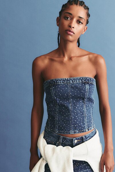 Pull & Bear Denim top with rhinestones