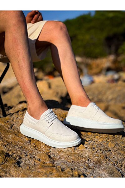 Lucy Shoes YG-042 Ανδρικά κλασικά παπούτσια από λινό με κορδόνια KBT - Λευκό