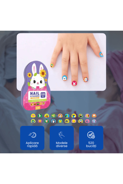 OferteTop Set of 520 Colorful Nail Stickers for Kids, Durable and Easy to Apply