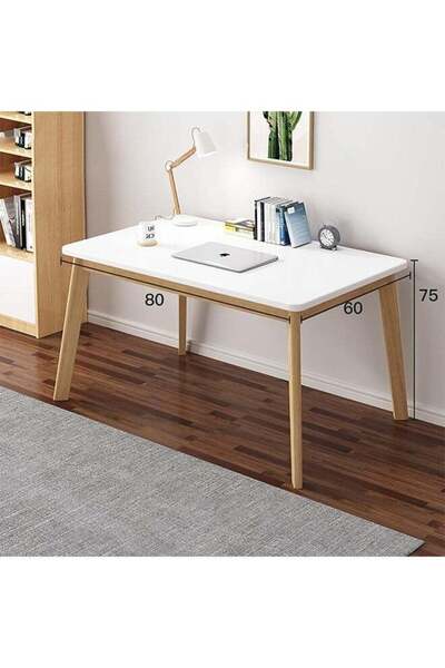 Taimi Modern Dining White Table – Dining, Office, Study Table with Solid Wood Legs, 80x60x75cm
