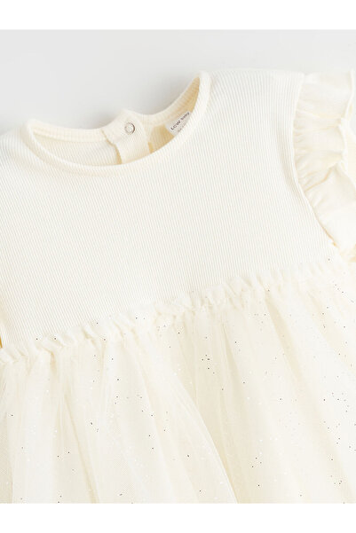 LC Waikiki Baby Ecru Crew Neck Baby Girl Princess Dress