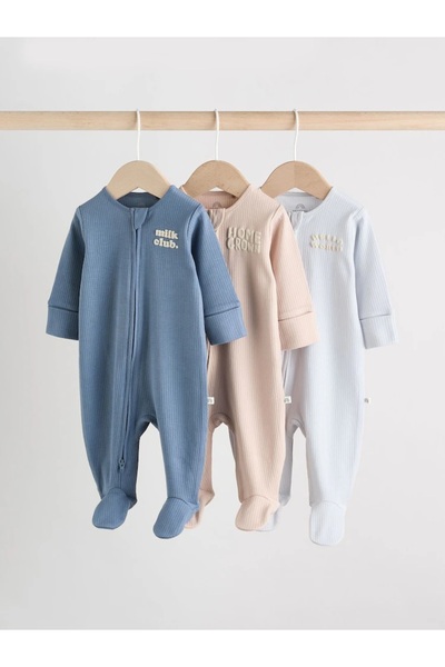 Next Baby %100 Pamuk Blue Milk Club Bebek Uyku Tulumları 3'lü Paket