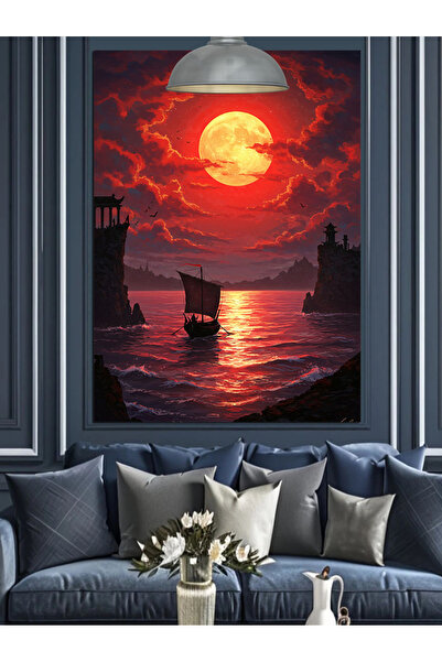 KanvasSepeti Apus de soare pe mare Pictură în ulei de înaltă calitate textura...