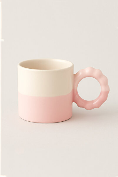 MODERN TASARI Flowly Ceramic Mug with Ring Handle - 260 ml Pink