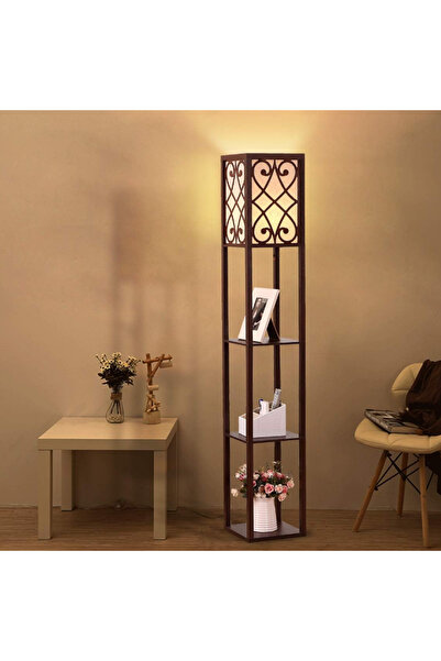 NKX Nordic Modern Bedroom Linen Cover Standing Floor Vertical Lamp With 9W Bulb With Shelves