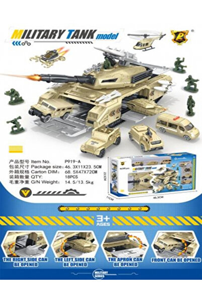 Matadi Military Tank Playset with 7 combat vehicles and weapons, figure soldiers, wide openings