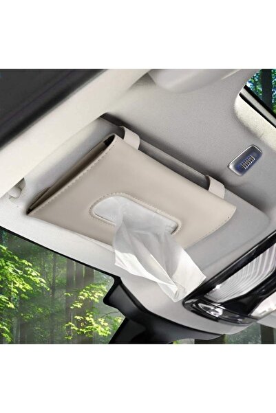 JZS حامل مناديل السيارة من الجلد البيج مع مشبك واقي من الشمس